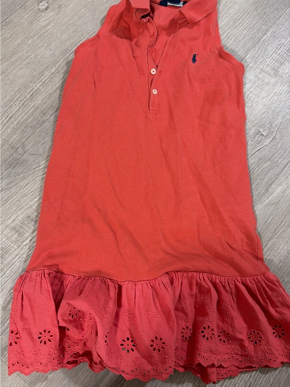 Ralph Lauren Coral Sleeveless Polo Dress with Eyelet Ruffle